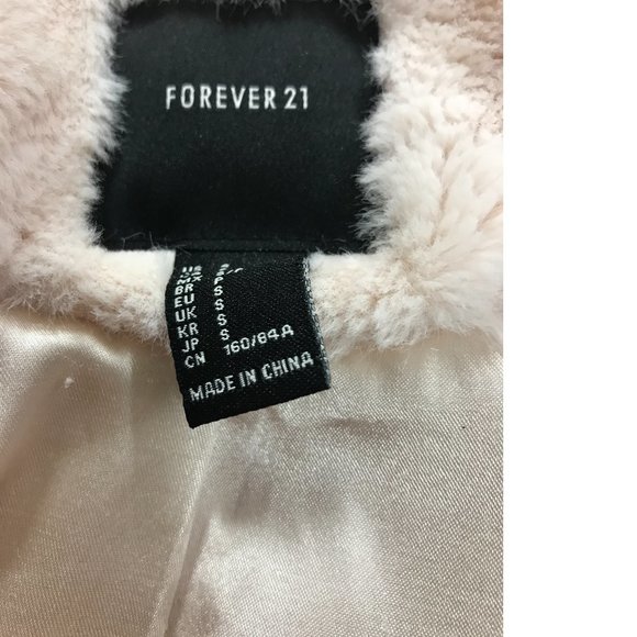 Forever 21 Soft Teddy Plush Fur Jacket Coat Pastel Pink Rose Cream Shaggy Long - Picture 6 of 6